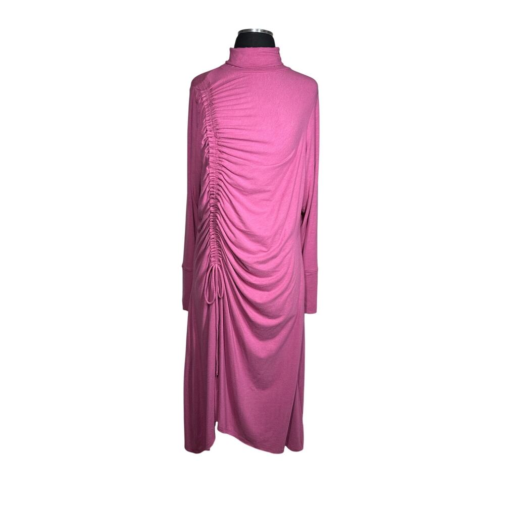 Daily Practice by Anthropologie Ruched Midi Dress Pink Jersey Knit Sz 1X Casual